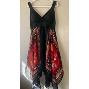 Women's Asymmetrical Dress M Black Red Animal Print boho Y2K vacation